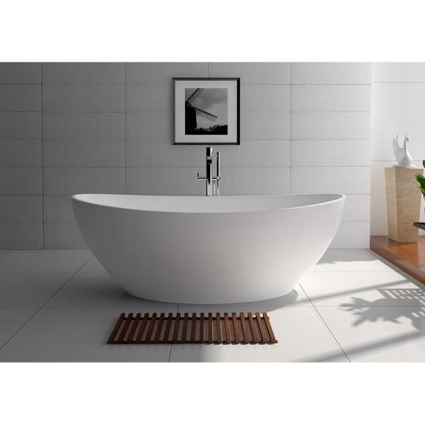 71 in. Stone Resin Flatbottom Freestanding Non-Whirlpool Bathtub in White Matt - Super Arbor