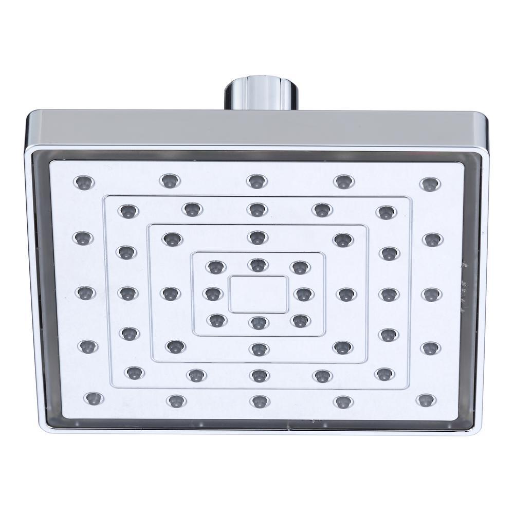 1-Spray 6 in. Single Wall Mount LED Lighted Fixed Rain Shower Head in Chrome - Super Arbor