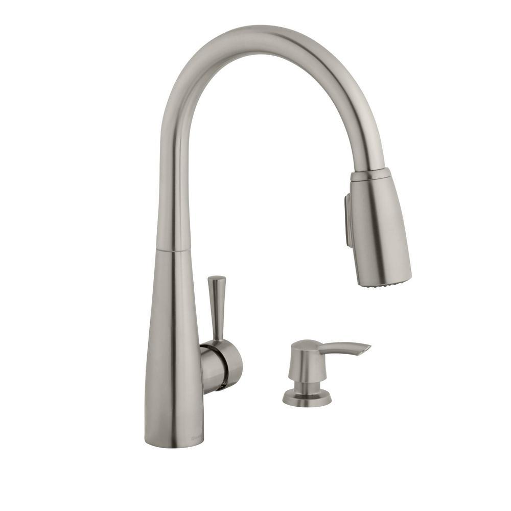 900 Series Single-Handle Pull-Down Sprayer Kitchen Faucet with Soap Dispenser in Stainless Steel - Super Arbor
