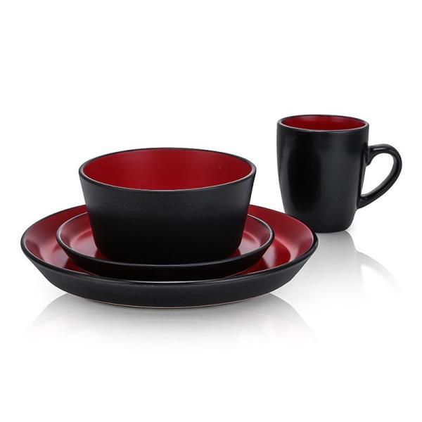 32-Piece Casual Red and Black Stoneware Dinnerware Set (Set for 8)