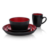 32-Piece Casual Red and Black Stoneware Dinnerware Set (Set for 8)