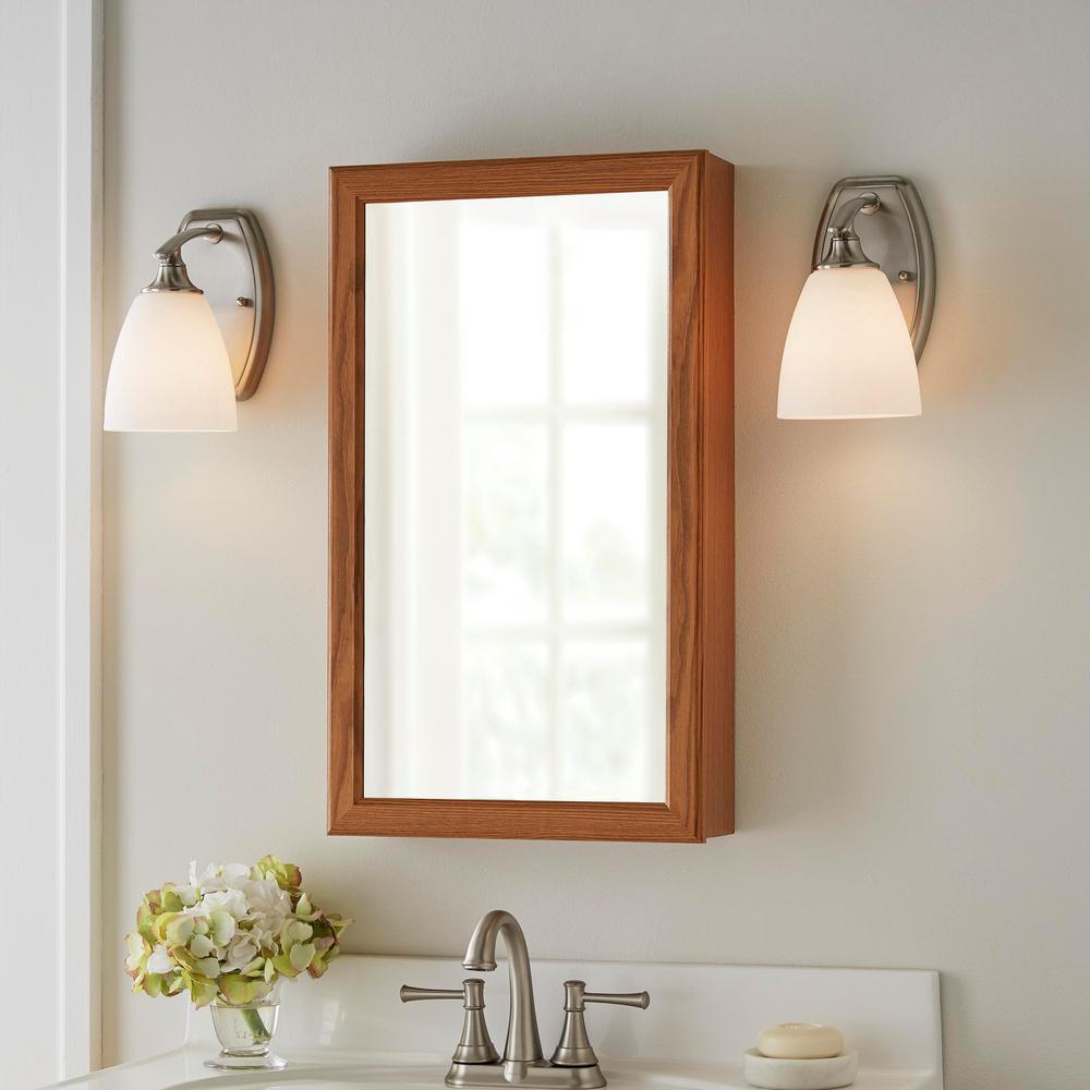 15-1/4 in. W x 26 in. H Framed Surface-Mount Bathroom Medicine Cabinet in Oak - Super Arbor