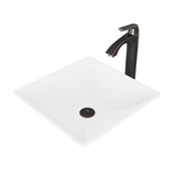 Hibiscus White Matte Stone Vessel Bathroom Sink and Linus Bathroom Vessel Faucet in Antique Rubbed Bronze w/ Pop up - Super Arbor