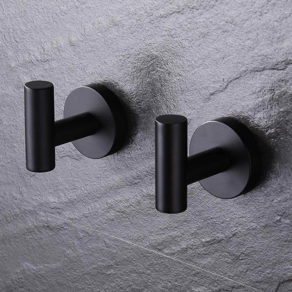 Round Bathroom Robe Hook and Towel Hook in Stainless Steel Matte Black (2-Pack) - Super Arbor