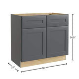 Home Decorators Collection Newport 36 in. W x 21 in. D x 34.5 in. H Assembled Plywood Sink Base Bath Cabinet in Deep Onyx with Soft Close