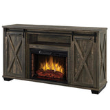 Rivington 58 in. Freestanding Infrared Electric Fireplace TV Stand with Sliding Barn Door in Barnboard Gray - Super Arbor