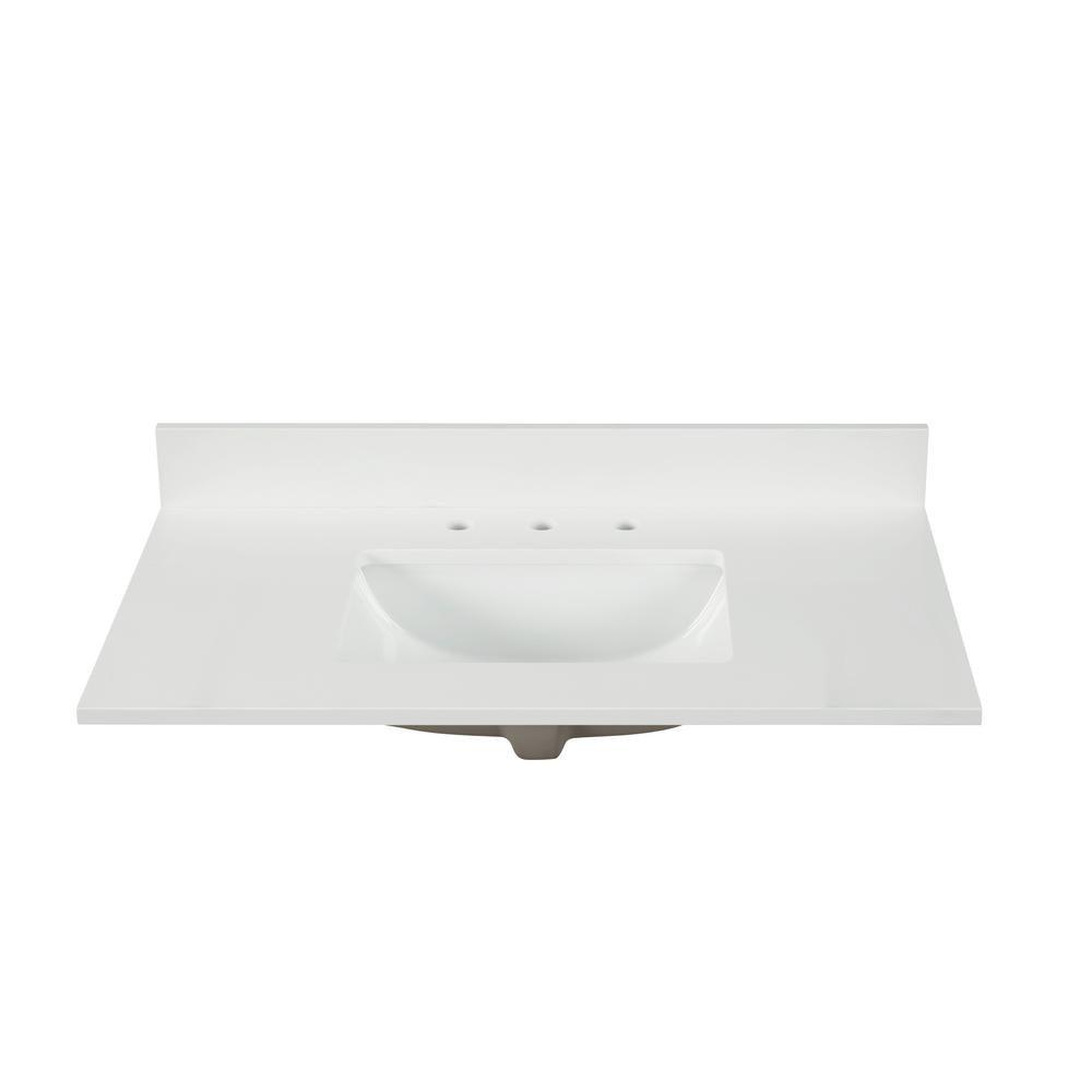 49 in. W x 22 in. D x 0.75 in. H Quartz Vanity Top in Snow White with White Basin - Super Arbor