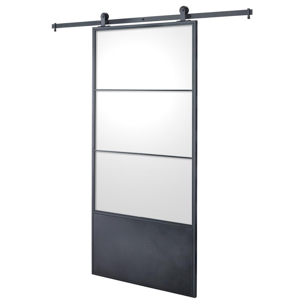 37 in. x 84 in. 3/4 Lite Concorde KD Clear Glass Black Metal Finish Sliding Barn Door with Hardware Kit - Super Arbor