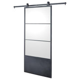 37 in. x 84 in. 3/4 Lite Concorde KD Clear Glass Black Metal Finish Sliding Barn Door with Hardware Kit - Super Arbor