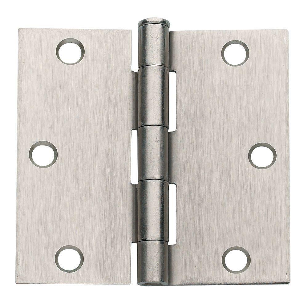 3.5 in. x 3.5 in. Satin Nickel Plain Bearing Steel Hinge with 1/4 in. Radius (Set of 2) - Super Arbor