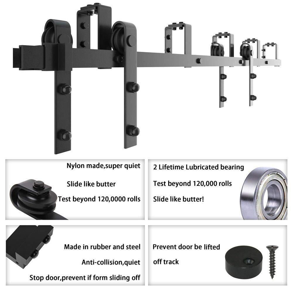 9 ft./108 in. Powder Coated Black Heavy-Duty Bypass Double Door Sliding Barn Door Hardware Classic Design Roller - Super Arbor
