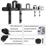 12 ft./144 in. Powder Coated Black Heavy-Duty Bypass Double Door Sliding Barn Door Hardware Classic Design Roller - Super Arbor