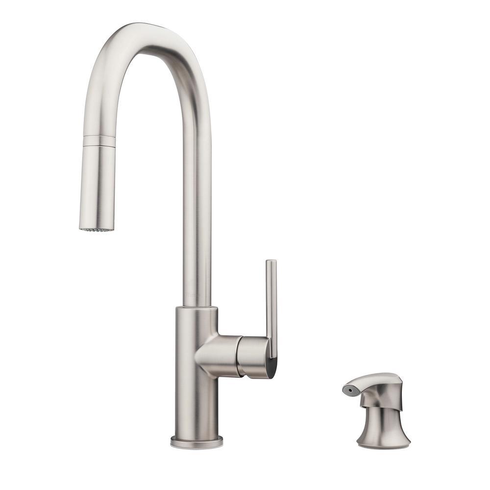 Zanna Single-Handle Pull-Down Sprayer Kitchen Faucet with Soap Dispenser in Spot Defense Stainless Steel - Super Arbor