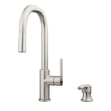 Zanna Single-Handle Pull-Down Sprayer Kitchen Faucet with Soap Dispenser in Spot Defense Stainless Steel - Super Arbor