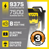 CHAMPION POWER EQUIPMENT 9375/7500-Watt Portable Generator with Electric Start and 25 ft. Extension Cord