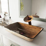 VIGO Amber Sunset Handmade Countertop Glass Rectangle Vessel Bathroom Sink in Light Wood