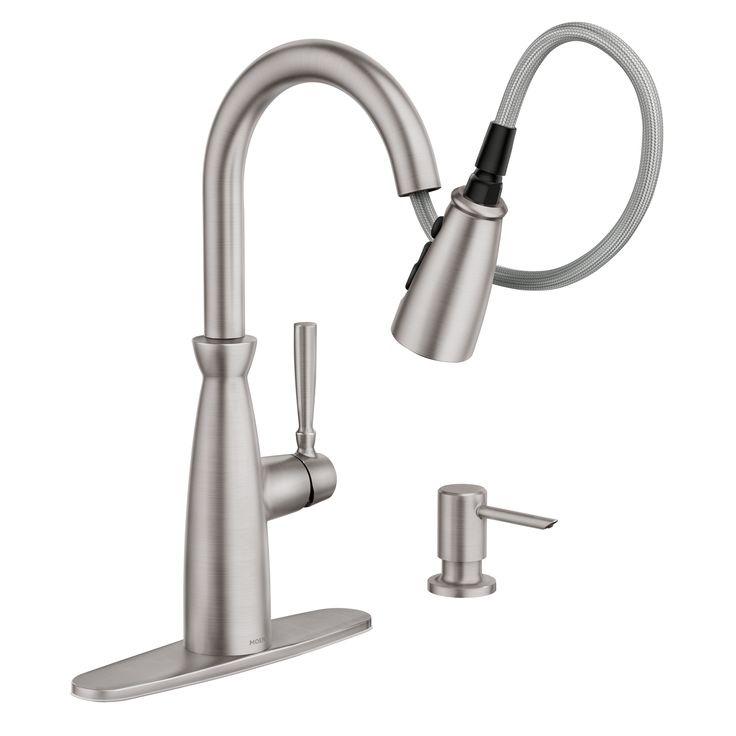 Moen Surie Spot Resist Stainless 1-Handle Deck Mount Pull-Down Handle/Lever Commercial/Residential Kitchen Faucet (Deck Plate Included)