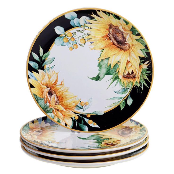 Sunflower Fields 16-Piece Seasonal Multicolored Earthenware Dinnerware Set (Service for 4)