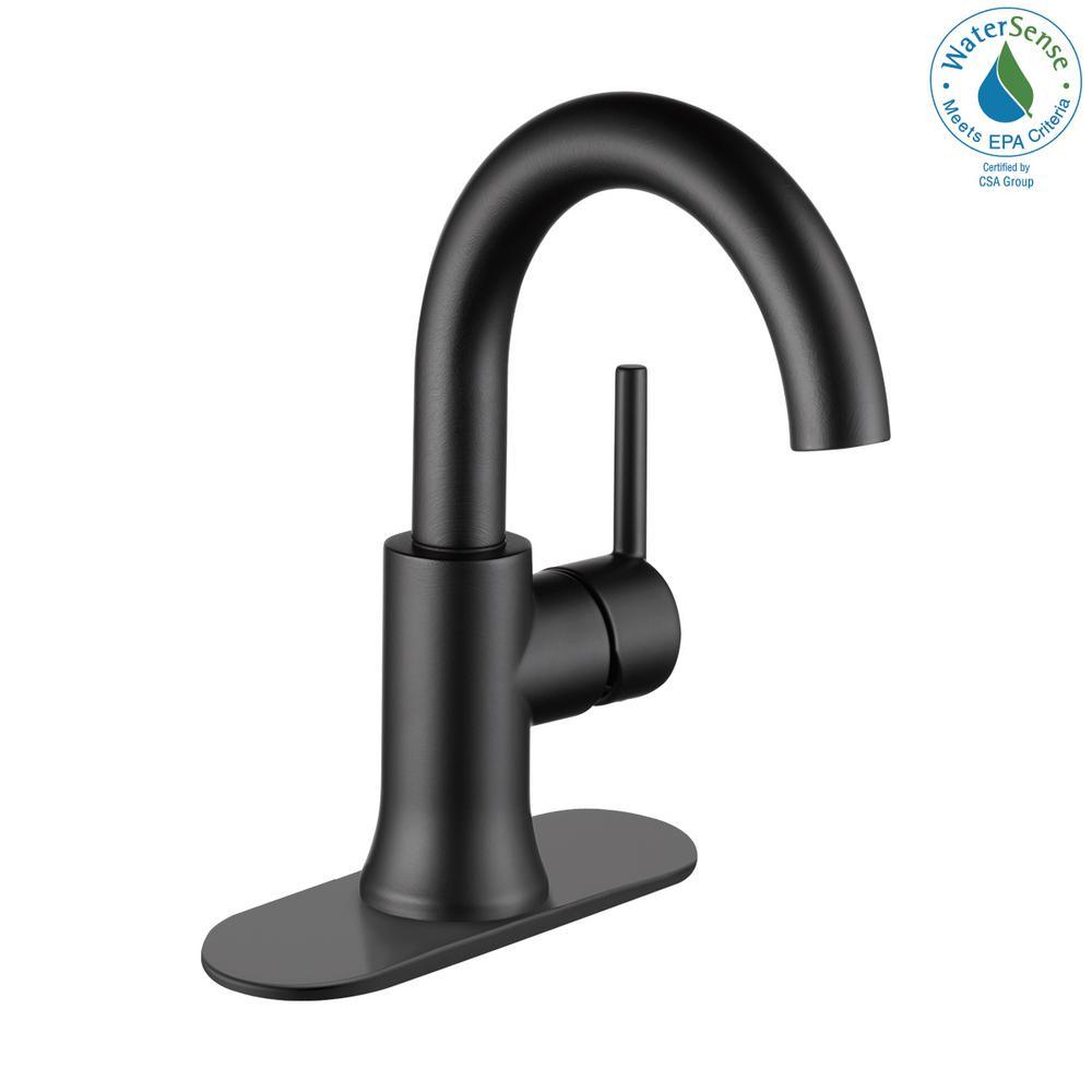 Trinsic Single Hole Single-Handle Bathroom Faucet with Metal Drain Assembly in Matte Black - Super Arbor
