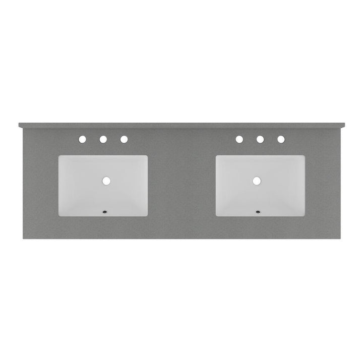 61 in. W x 22 in. D Quartz Double Basin Vanity Top in Galaxy Grey with White Basins - Super Arbor