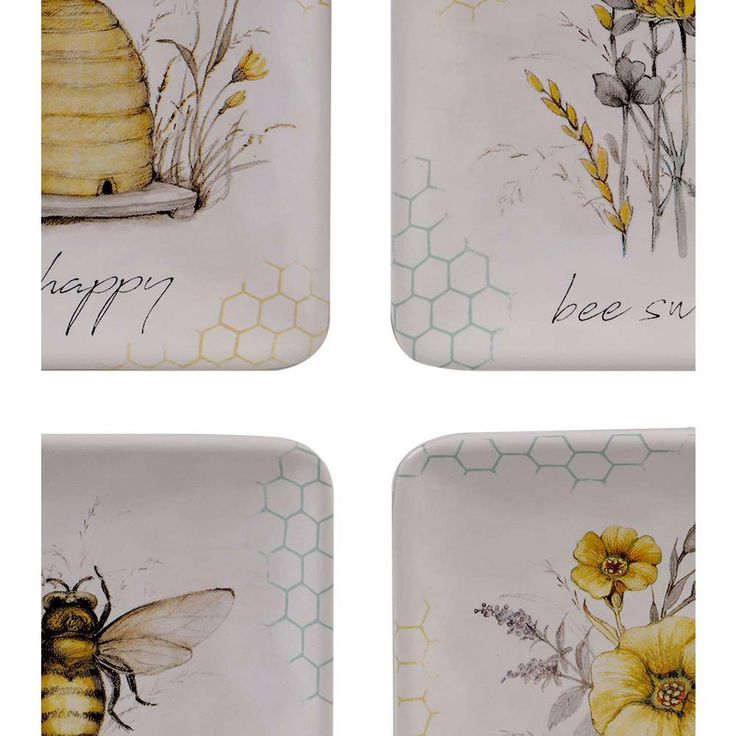 Bee Sweet 4-Piece Seasonal Multicolored Earthenware 10.75 in. Dinner Plate Set (Service for 4)