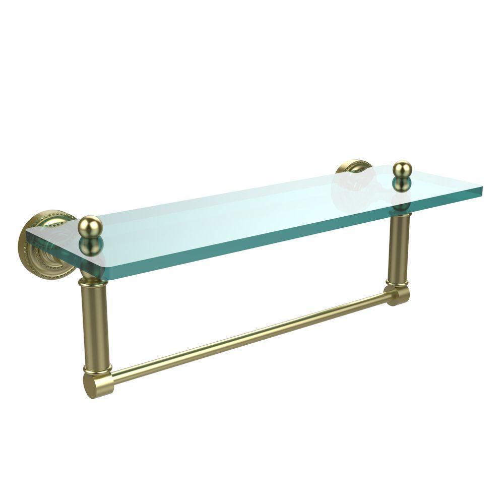 Dottingham 16 in. L  x 5 in. H  x 5 in. W  Clear Glass Vanity Bathroom Shelf with Towel Bar in Matte Black - Super Arbor
