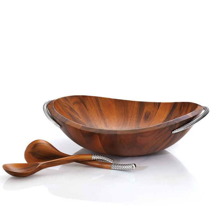 20 in. 32 oz. Braid Wooden Salad Bowl with Servers
