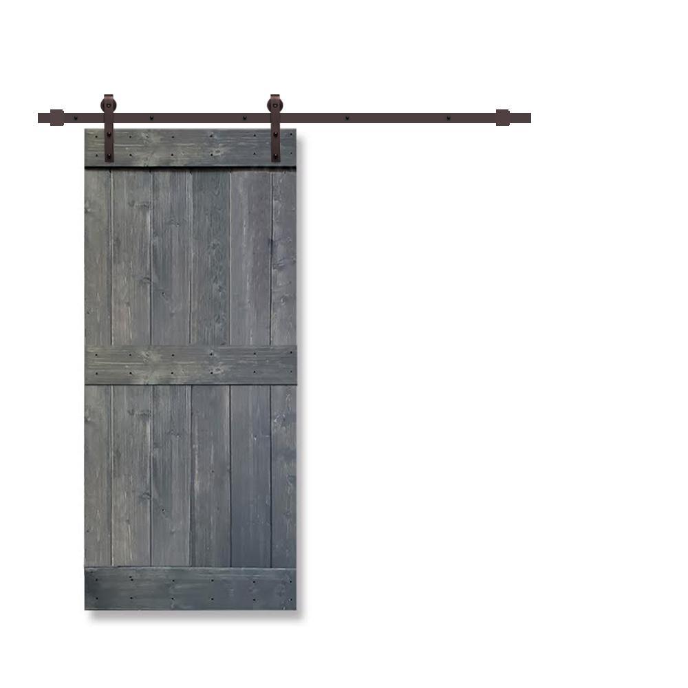 36 in. x 84 in. Mid-Bar White Knotty Pine Wood Interior Sliding Barn Door With Hardware Kit - Super Arbor