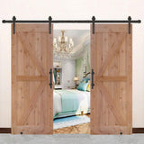 60 in. x 84 in. Assembled Bi-Parting Rustic Unfinished Hardwood Interior Sliding Barn Door Slab with Hardware Kit - Super Arbor
