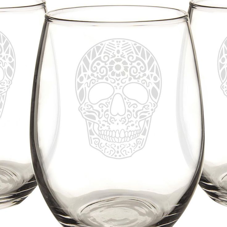 Sugar Skull 21 oz. Stemless Wine Glasses