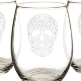Sugar Skull 21 oz. Stemless Wine Glasses