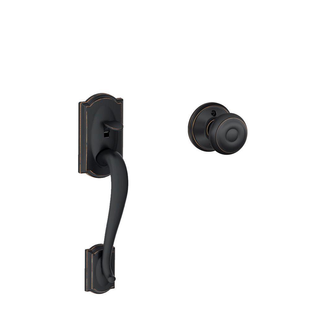 Sense Aged Bronze Camelot Trim Smart Deadbolt and Front Entry Handle Georgian Knob with Wi-fi Adapter Bundle - Super Arbor