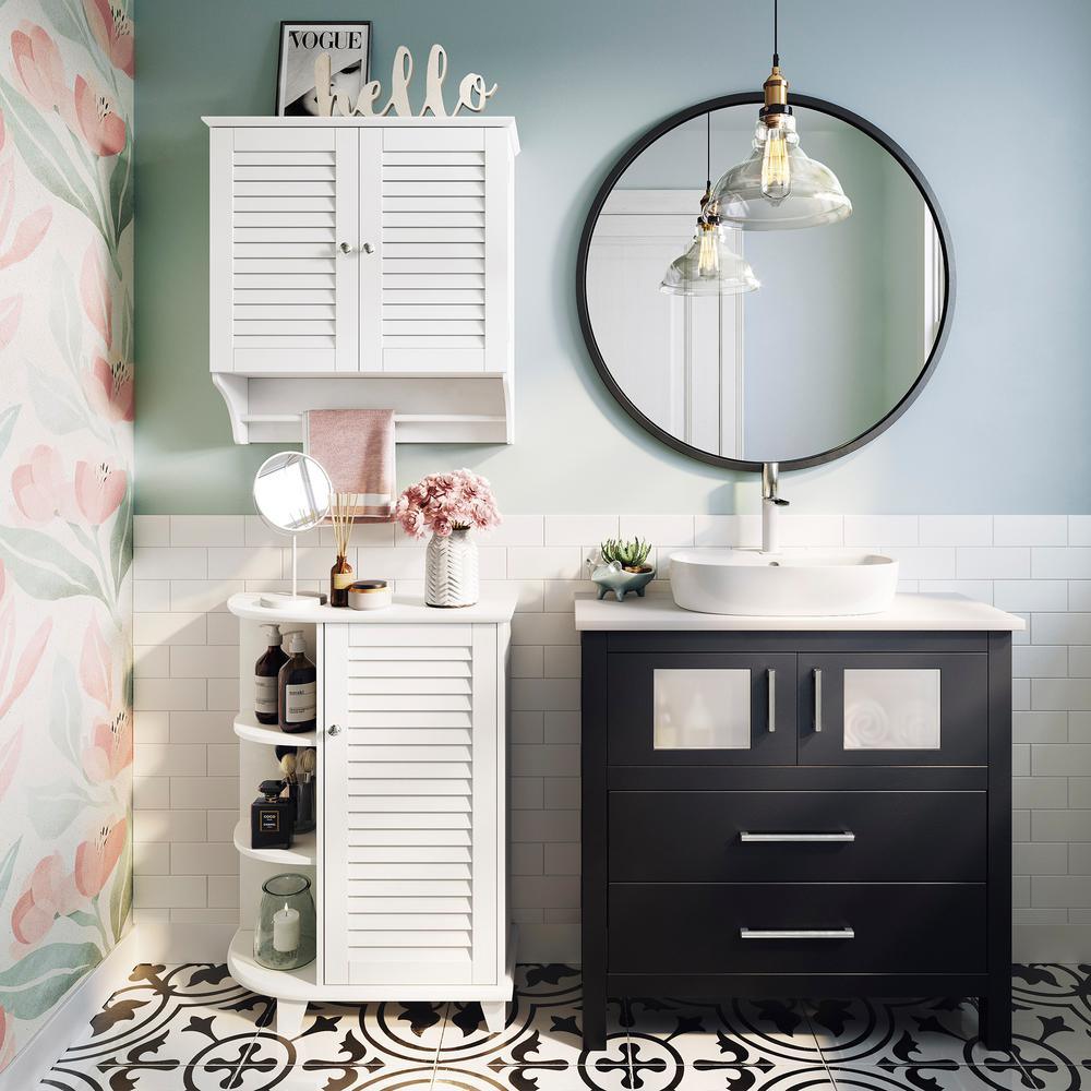 Ellsworth 23-5/8 in. W x 31-1/10 in. H Bathroom Linen Storage Floor Cabinet with Side Shelves in White - Super Arbor