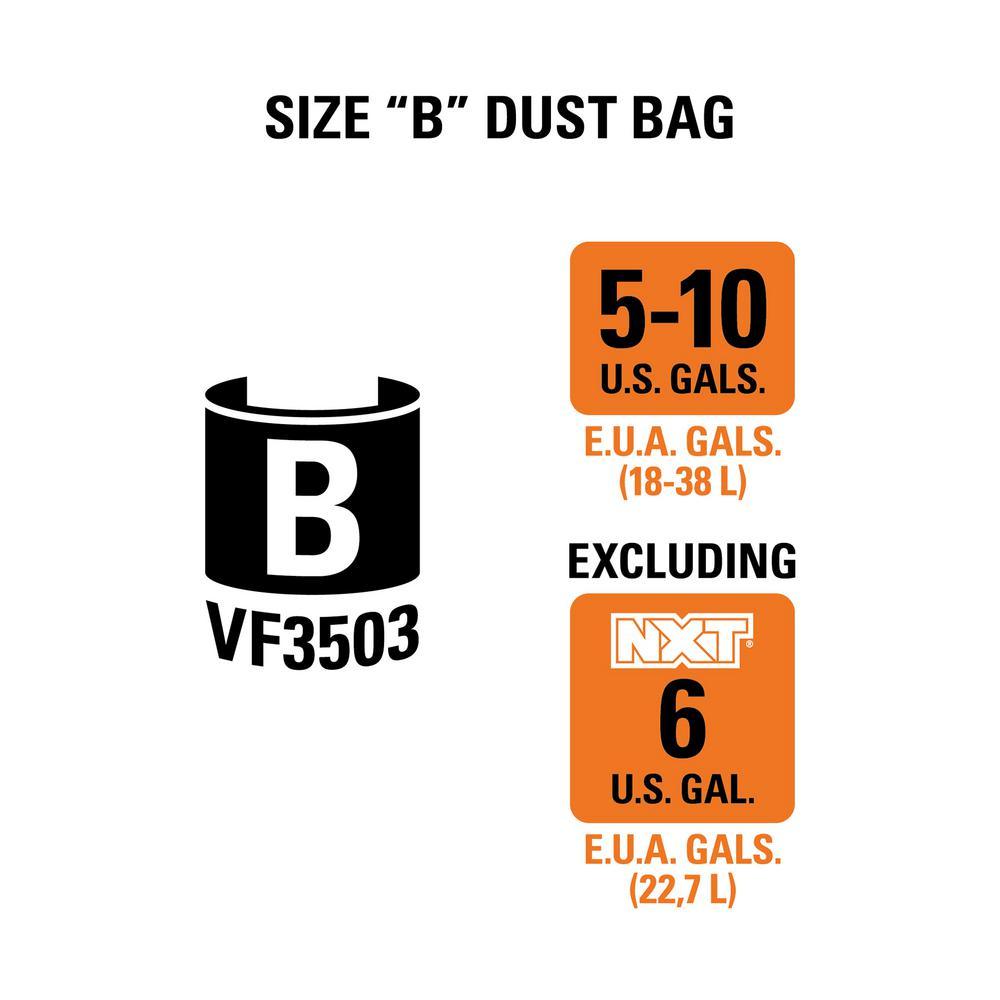 High-Efficiency Size B Dust Collection Bags for 5 to 10 Gal. RIDGID Wet/Dry Shop Vacuums, except HD06001 (2-Pack) - Super Arbor