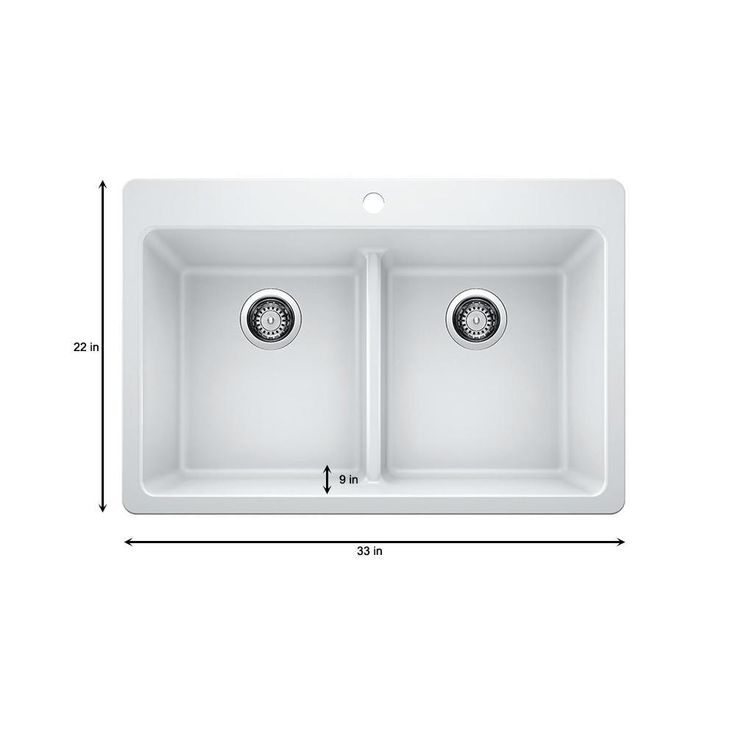 Glacier Bay Drop-in/Undermount Granite Composite 33 in. 1-Hole 50/50 Double Bowl Kitchen Sink with Low Divide White