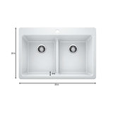 Glacier Bay Drop-in/Undermount Granite Composite 33 in. 1-Hole 50/50 Double Bowl Kitchen Sink with Low Divide White