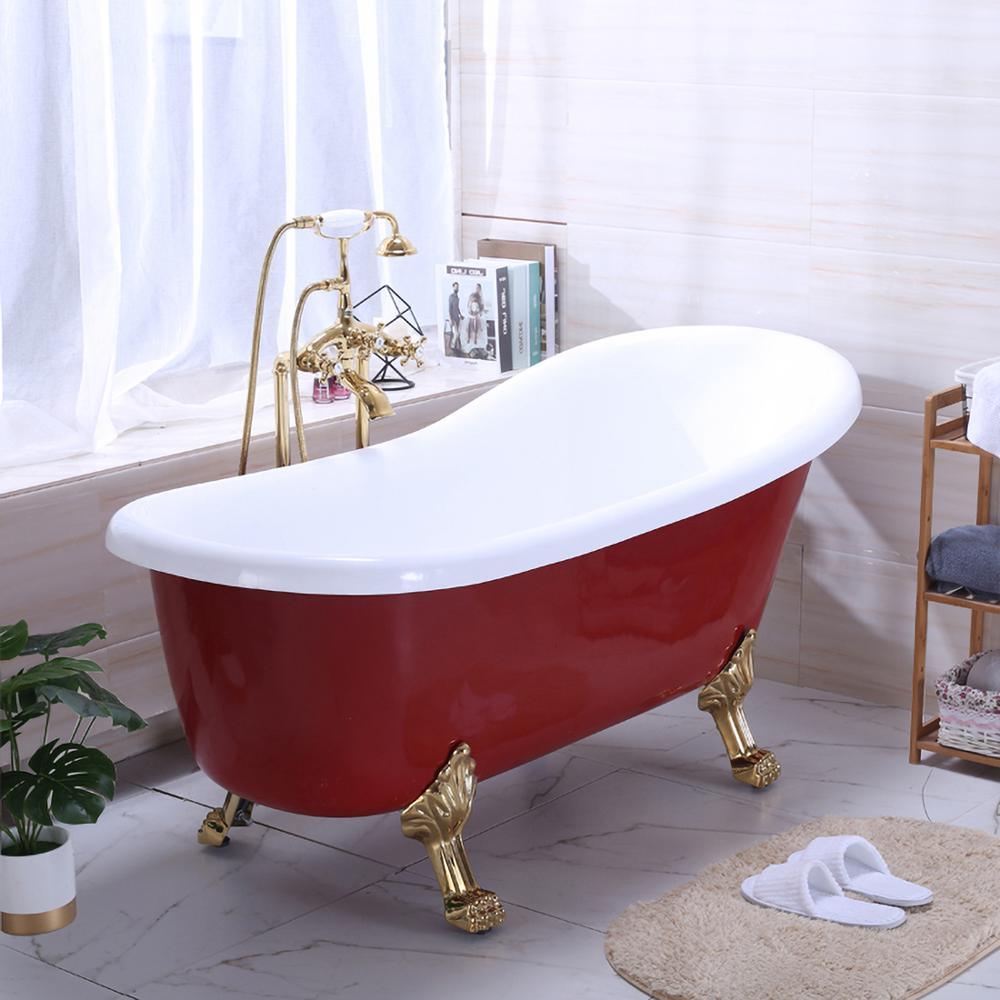 Laval 67 in. Acrylic Claw Foot Freestanding Bathtub in Red and White - Super Arbor