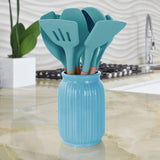 Light Teal Silicone and Wood Cooking Utensils (Set of 9)
