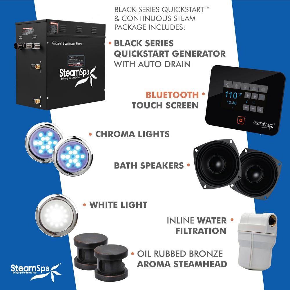 Black Series Bluetooth 12kW QuickStart Steam Bath Generator Package in Oil Rubbed Bronze - Super Arbor