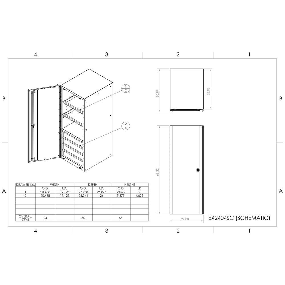 24 in. 4-Drawer 2-Shelf Professional Side Chest in Blue - Super Arbor