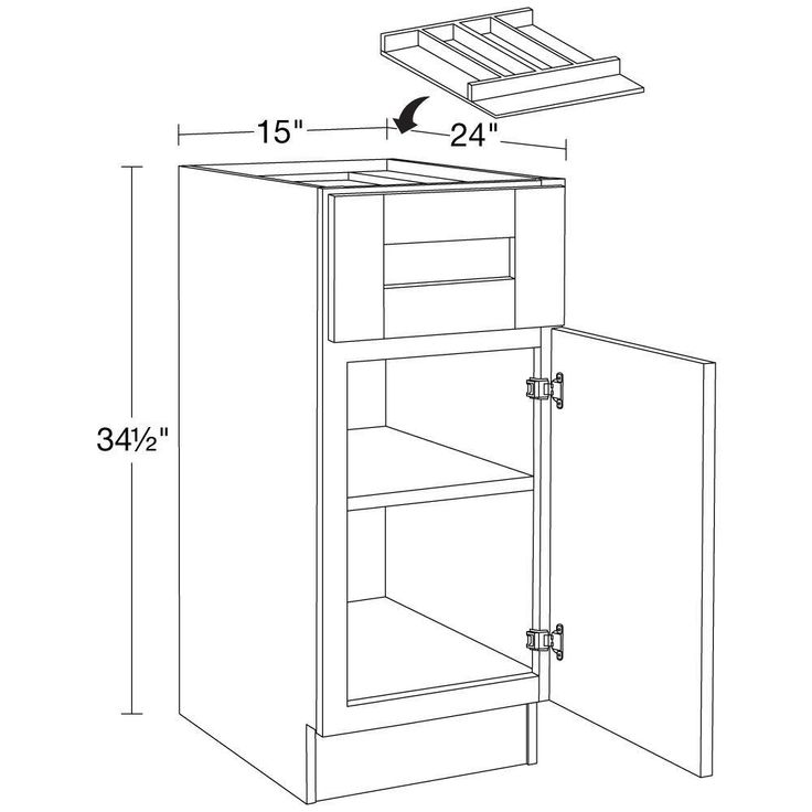 Washington 15 in. W x 24 in. D x 34.5 in. H Vessel Blue Plywood Shaker Assembled Base Kitchen Cabinet Right Utility Tray