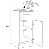 Washington 15 in. W x 24 in. D x 34.5 in. H Vessel Blue Plywood Shaker Assembled Base Kitchen Cabinet Right Utility Tray