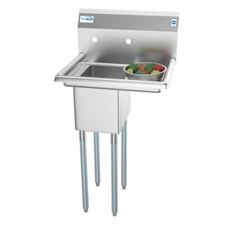 Freestanding Stainless Steel 23 in. 2-Hole 1-Compartment Commercial Kitchen Sink with Right Drainboard