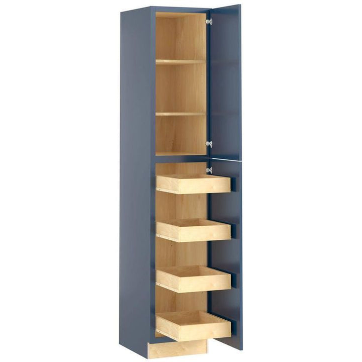 Home Decorators Collection Newport 18 in. W x 24 in. D x 96 in. H Assembled Plywood Pantry Kitchen Cabinet in Mythic Blue with 4ROT Soft Close RH