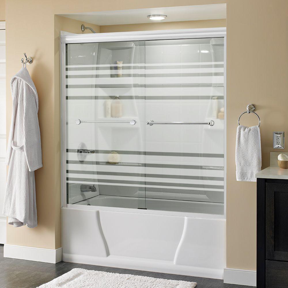 Crestfield 60 in. x 58-1/8 in. Semi-Frameless Traditional Sliding Bathtub Door in Bronze with Transition Glass - Super Arbor