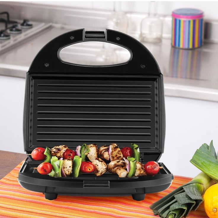 120 W 2-Slice Black Countertop Contact Grill and Sandwich Maker with Non-Stick Surface