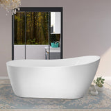 Clermont 59 in. Acrylic Freestanding Flatbottom Bathtub in White - Super Arbor