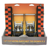 3,900 lbs. 1.5 in. x 15 ft. Ratchet Tie-Down Motorcycle Straps (2-Pack) - Super Arbor