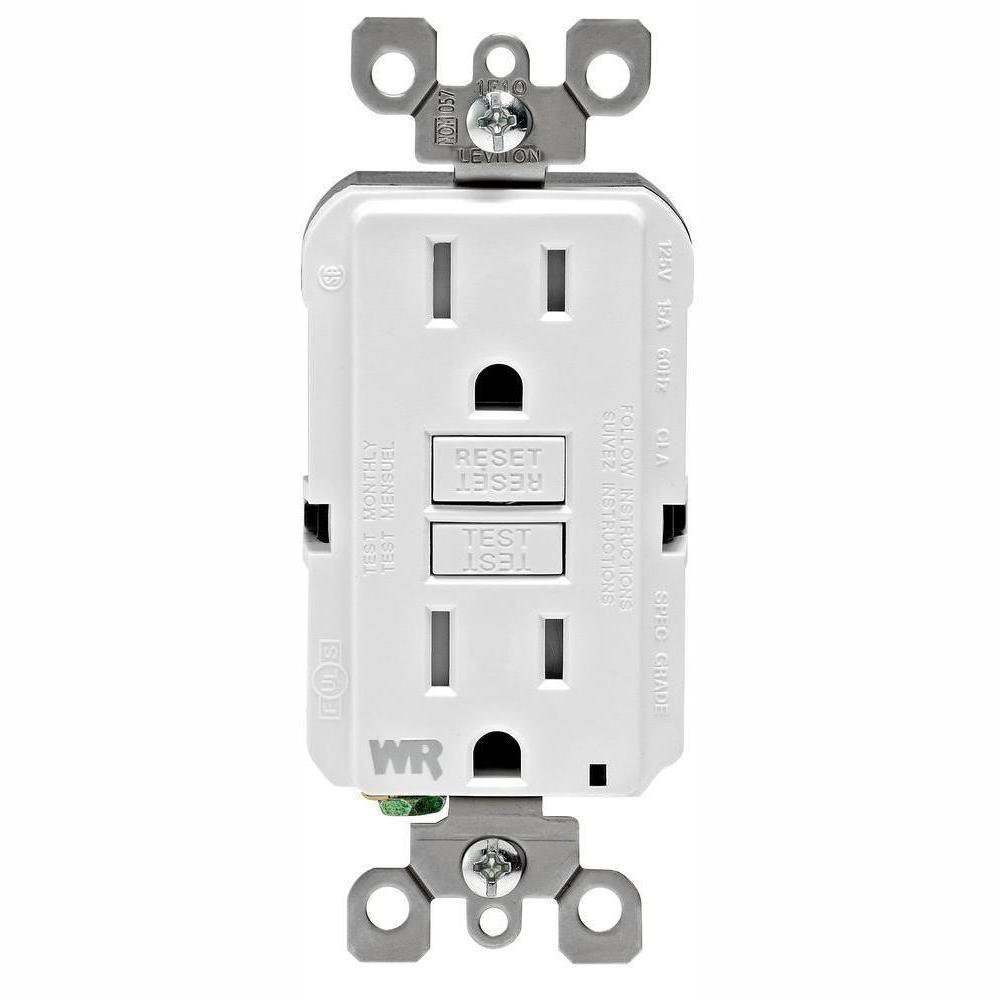 15 Amp 125-Volt Duplex Self-Test Tamper Resistant/Weather Resistant GFCI Outlet, White - Super Arbor