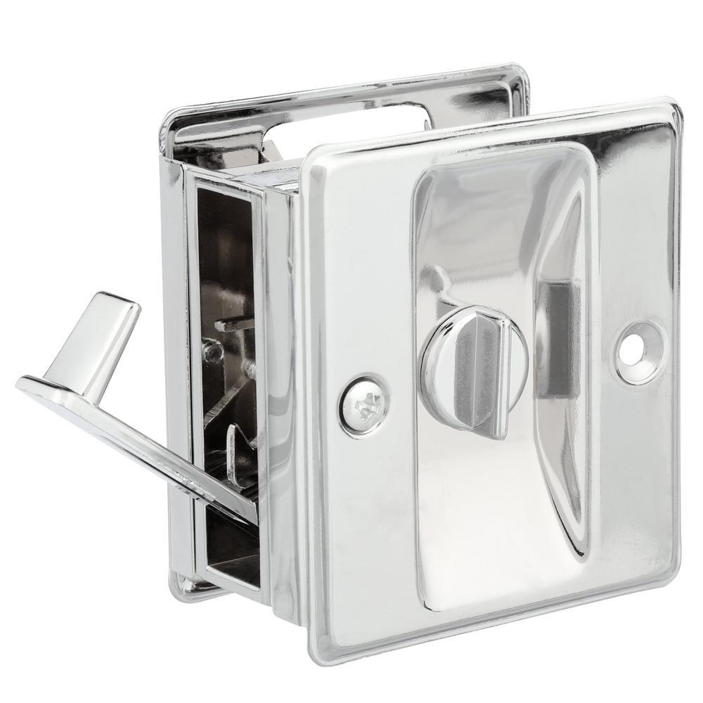 Polished Chrome, Pocket Door Privacy Lock - Super Arbor